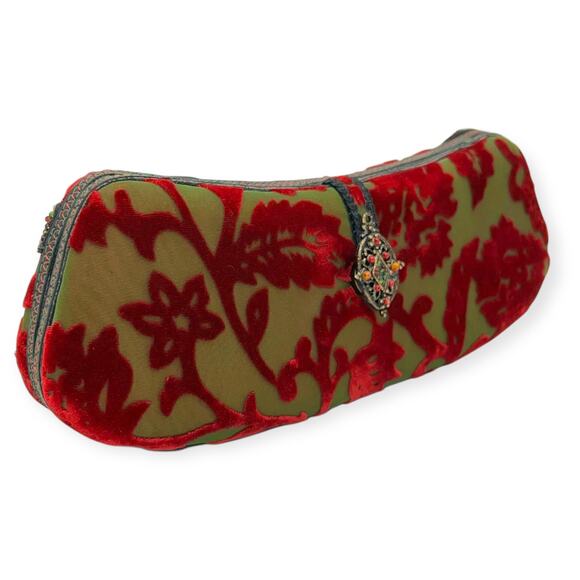 Mary Frances Vintage Christmas Beaded Baguette Hard Shell Handbag Poinsettia - Picture 6 of 15